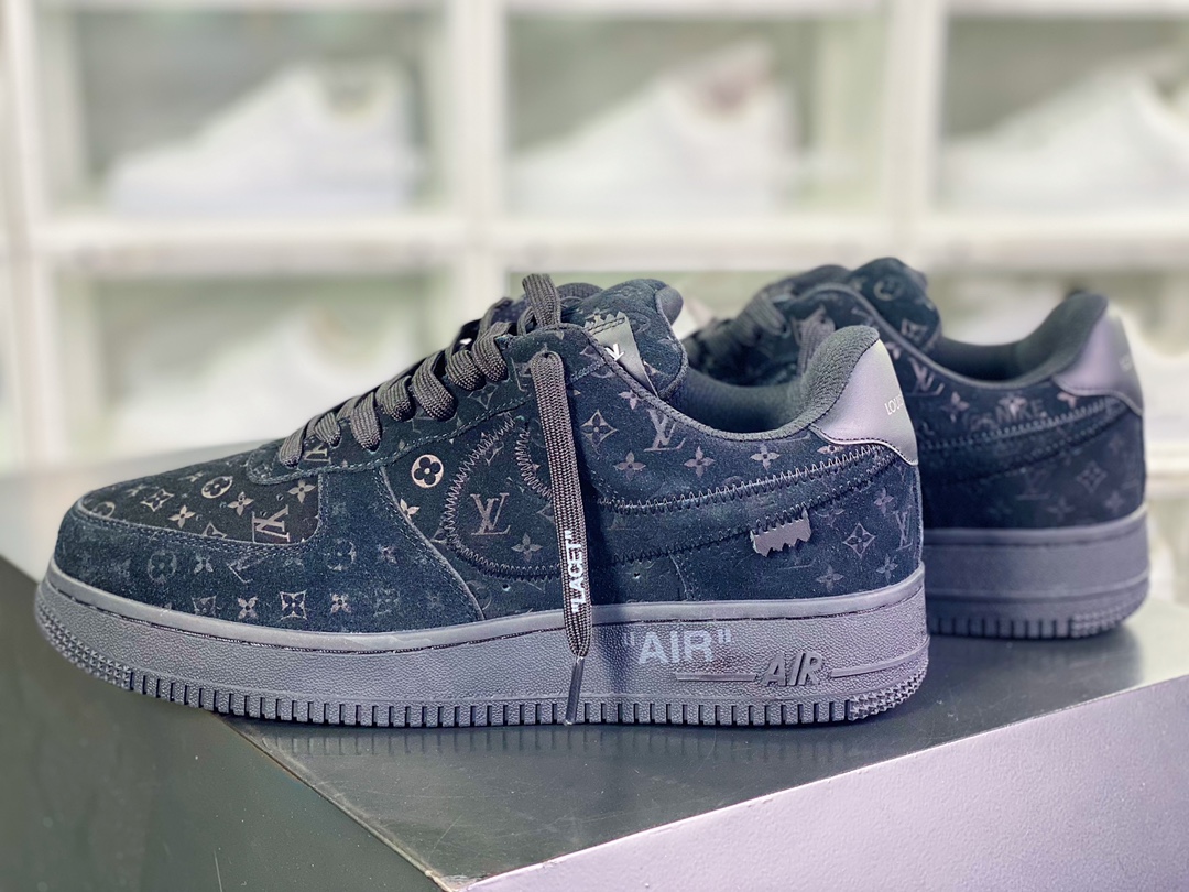 550 【Louis Vuitton】 x 【Nike】 Air Force 1'07 LV8 Low”Black/LV Monogram”空军一号“翻毛全黑LV压纹老花”AEU3BM16M693-1A9VD7