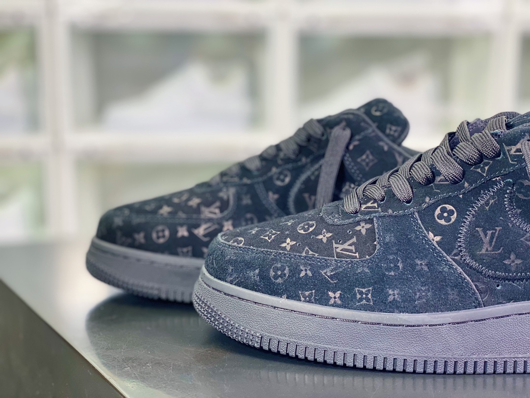 550 【Louis Vuitton】 x 【Nike】 Air Force 1'07 LV8 Low”Black/LV Monogram”空军一号“翻毛全黑LV压纹老花”AEU3BM16M693-1A9VD7