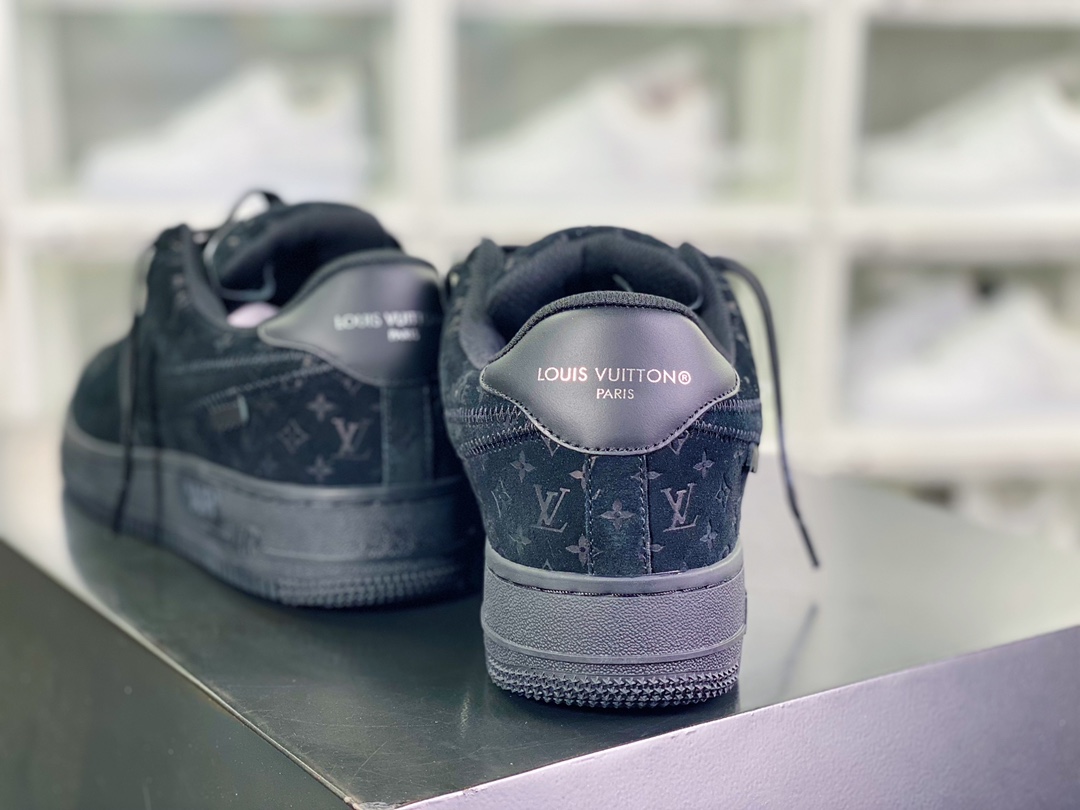 550 【Louis Vuitton】 x 【Nike】 Air Force 1'07 LV8 Low”Black/LV Monogram”空军一号“翻毛全黑LV压纹老花”AEU3BM16M693-1A9VD7