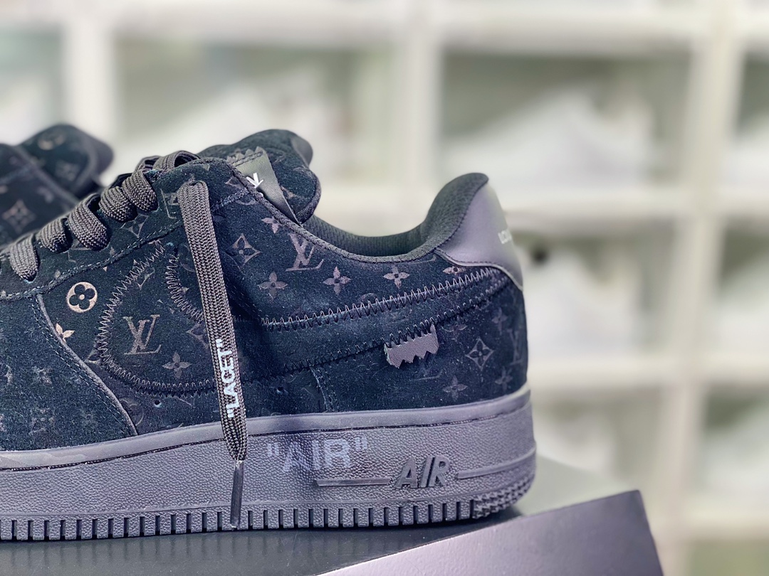 550 【Louis Vuitton】 x 【Nike】 Air Force 1'07 LV8 Low”Black/LV Monogram”空军一号“翻毛全黑LV压纹老花”AEU3BM16M693-1A9VD7