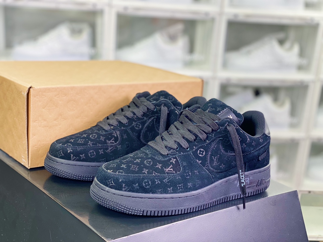 550 【Louis Vuitton】 x 【Nike】 Air Force 1'07 LV8 Low”Black/LV Monogram”空军一号“翻毛全黑LV压纹老花”AEU3BM16M693-1A9VD7