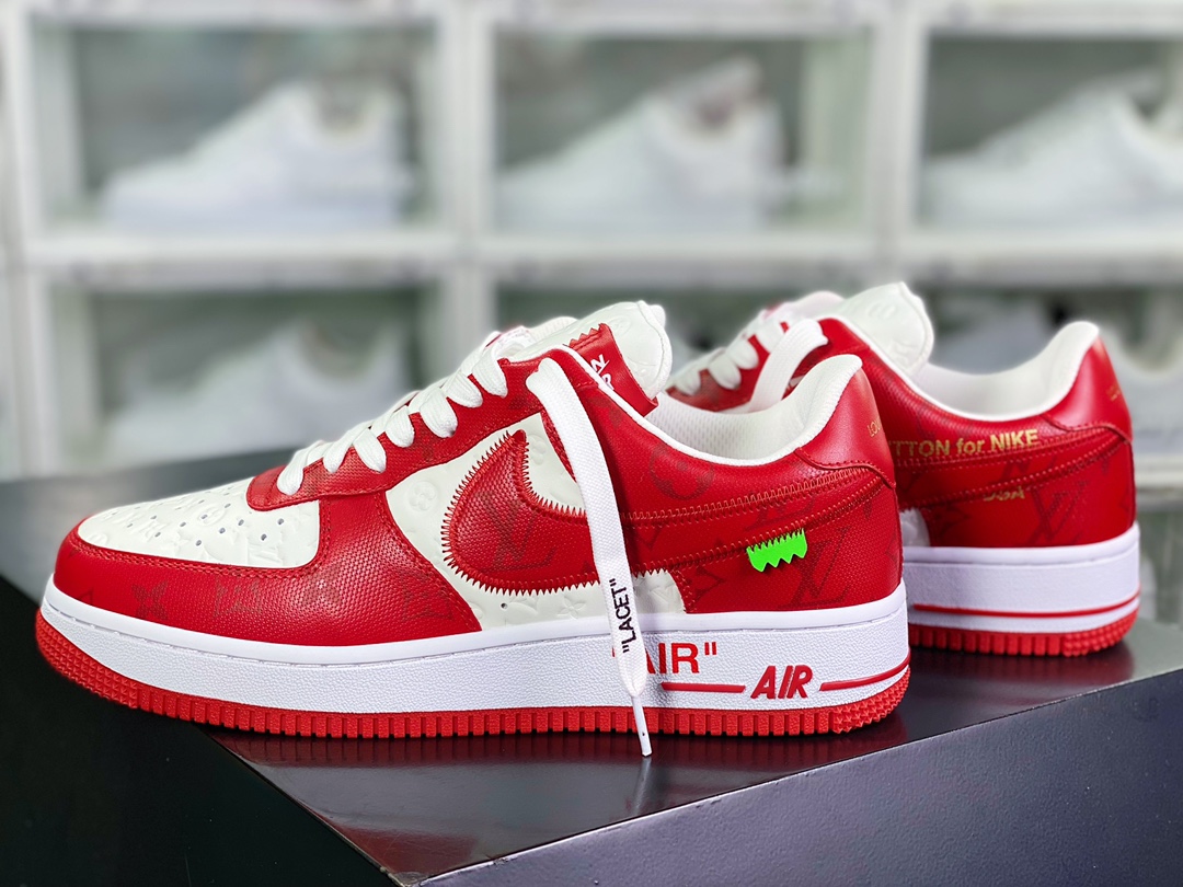 550 【Louis Vuitton】 x 【Nike】 Air Force 1'07 LV8 Low”Red/White/Black/LV Monogram” “大学红白黑LV压纹老花”AEU3BM16M693-1A9VA7