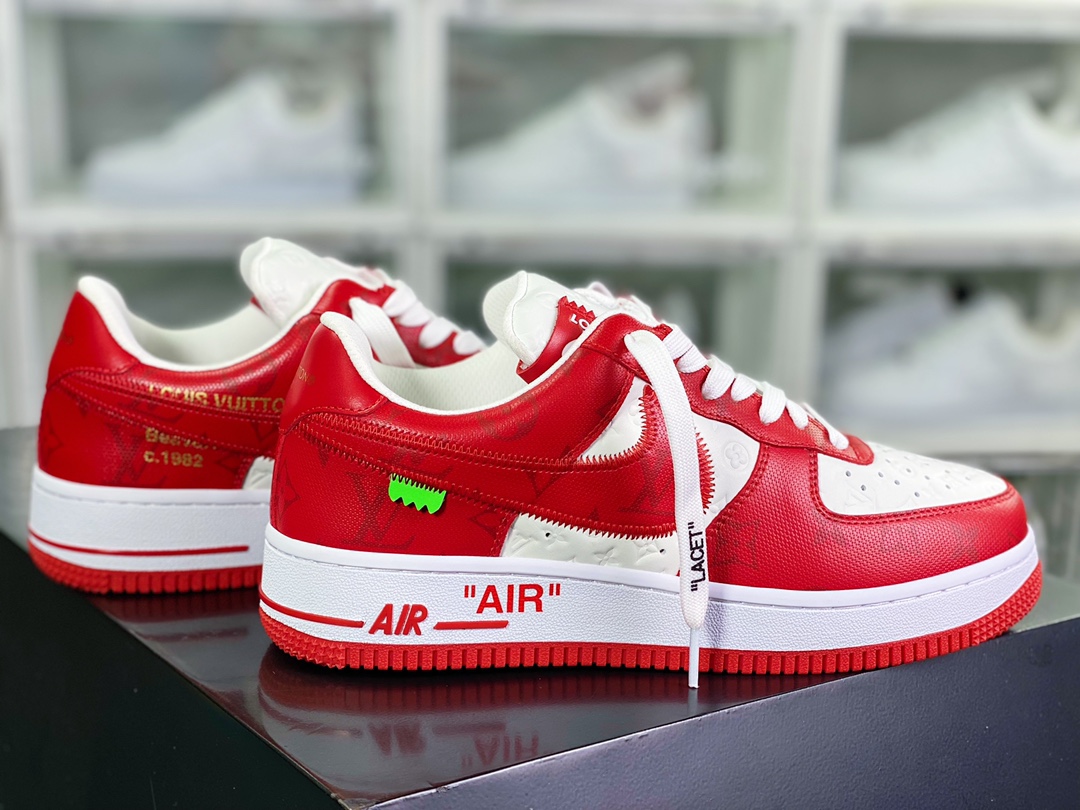 550 【Louis Vuitton】 x 【Nike】 Air Force 1'07 LV8 Low”Red/White/Black/LV Monogram” “大学红白黑LV压纹老花”AEU3BM16M693-1A9VA7