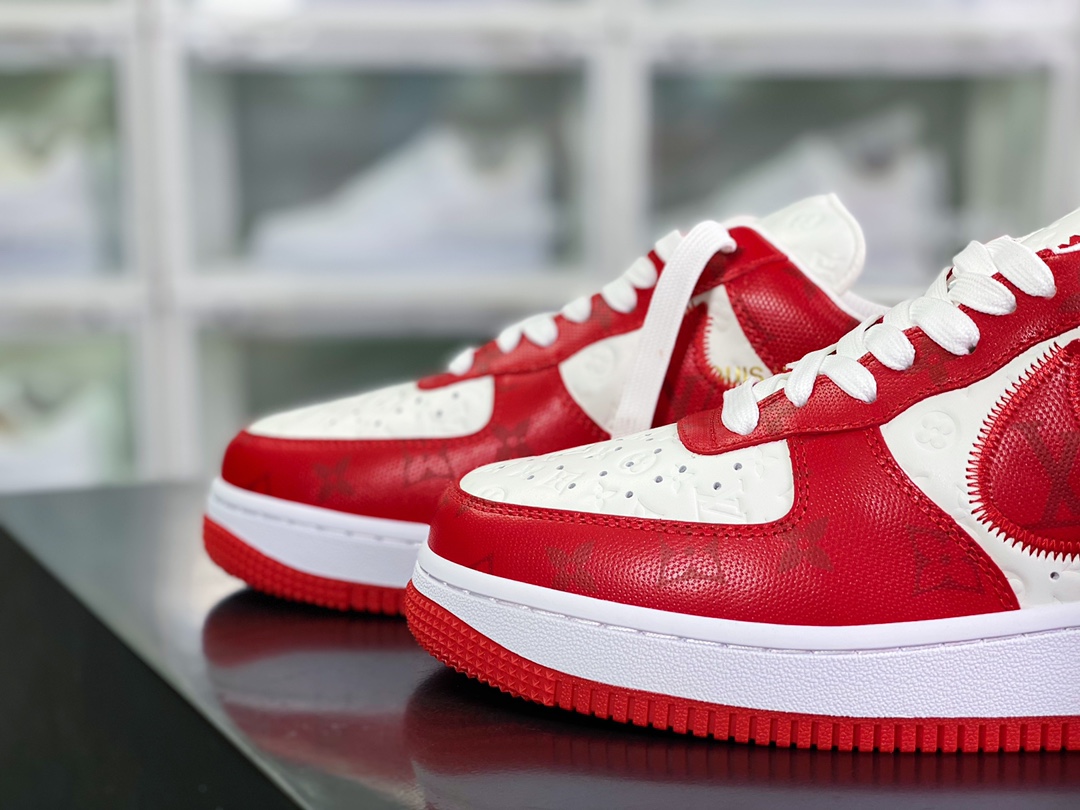 550 【Louis Vuitton】 x 【Nike】 Air Force 1'07 LV8 Low”Red/White/Black/LV Monogram” “大学红白黑LV压纹老花”AEU3BM16M693-1A9VA7