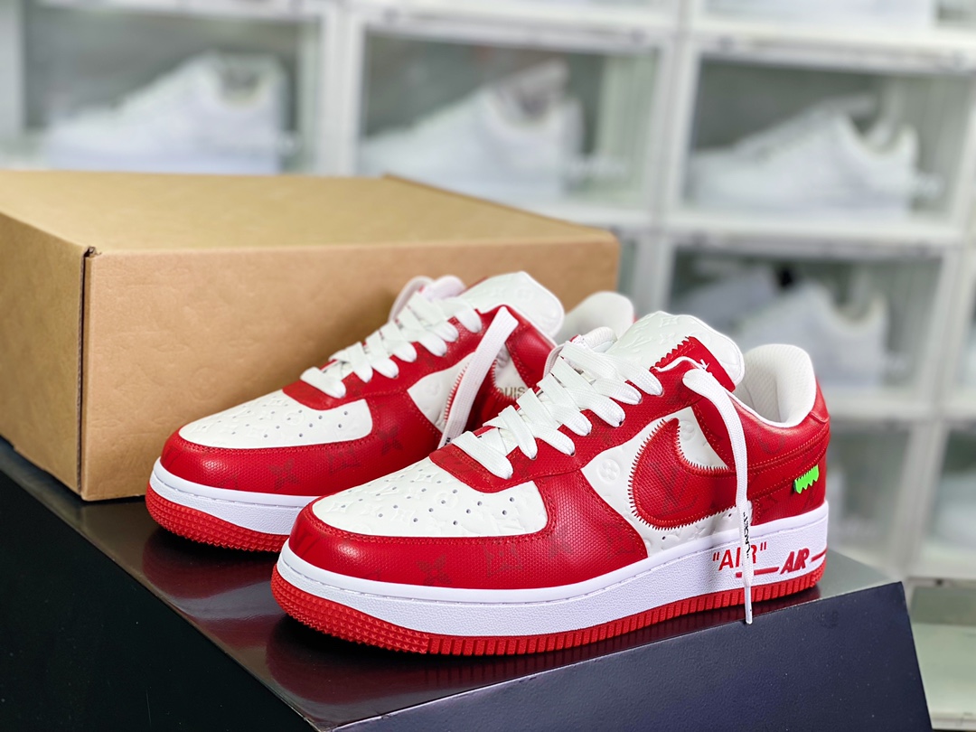 550 【Louis Vuitton】 x 【Nike】 Air Force 1'07 LV8 Low”Red/White/Black/LV Monogram” “大学红白黑LV压纹老花”AEU3BM16M693-1A9VA7