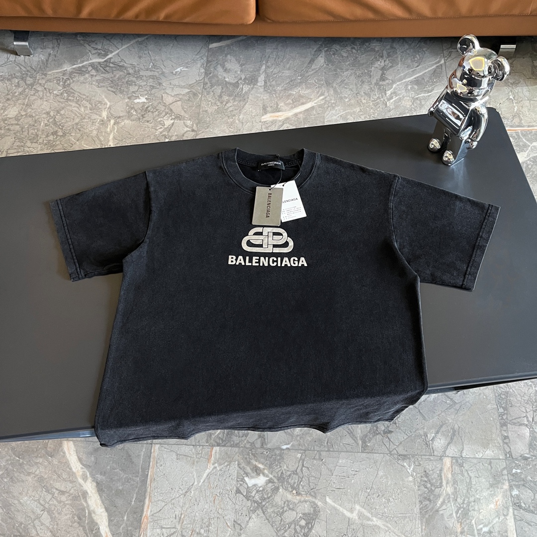 Balenciaga Clothing T-Shirt Black Grey Printing Unisex Fashion Short Sleeve