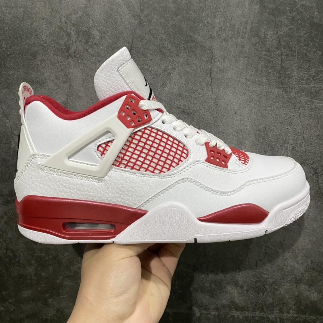 原厂版 Air Jordan AJ4亚特兰大 白红 308497-106n此配色市场最好的版本n皮料为头层荔枝纹软皮n正确针车 超高清洁度 鞋型到位 网格不打皱 尺码：40-47.5-莆田鞋批发中心