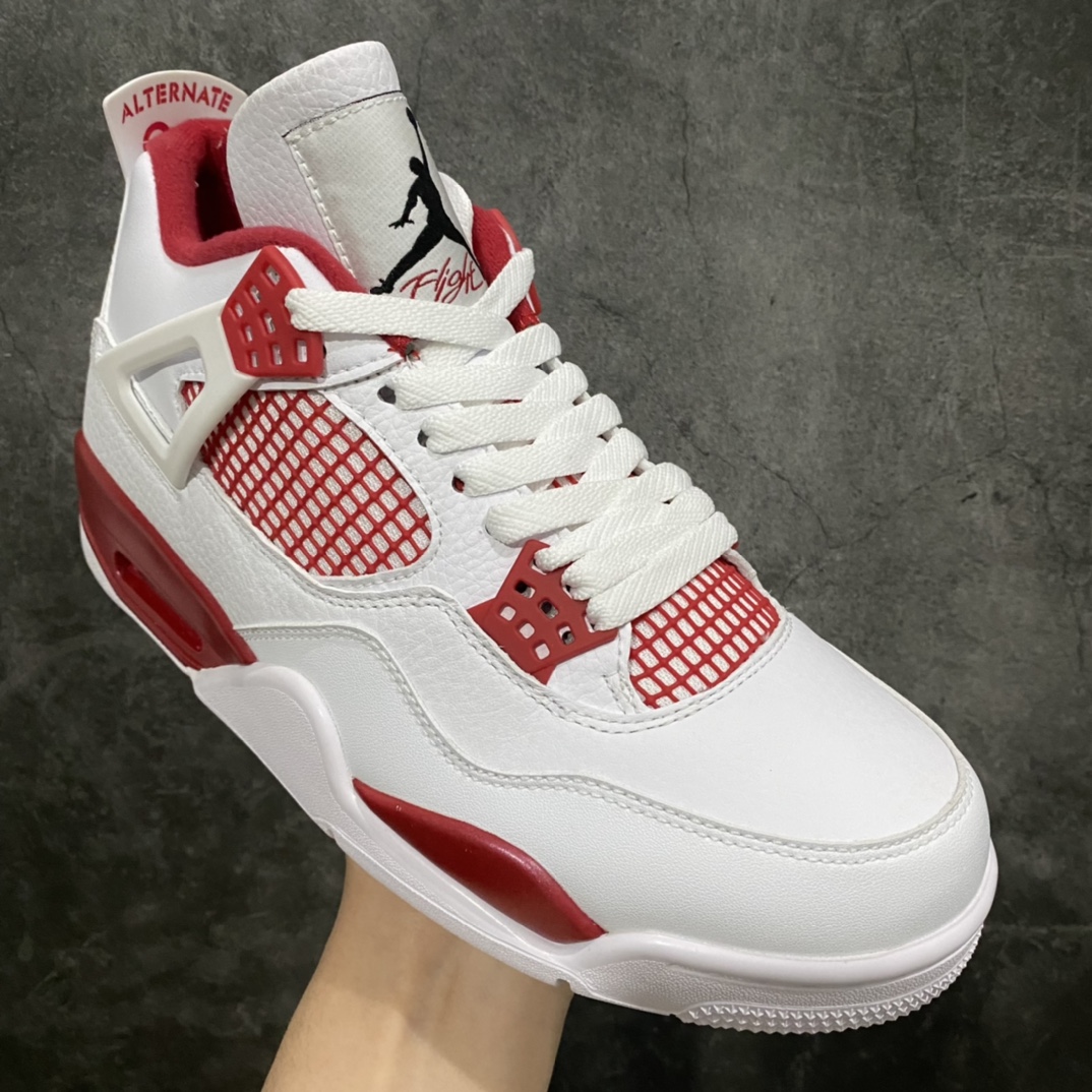 图片[3]-原厂版 Air Jordan AJ4亚特兰大 白红 308497-106n此配色市场最好的版本n皮料为头层荔枝纹软皮n正确针车 超高清洁度 鞋型到位 网格不打皱 尺码：40-47.5-莆田鞋批发中心