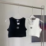 Loewe AAAAA
 Clothing Tank Tops&Camis Black White Embroidery Cotton Knitting Sweatpants