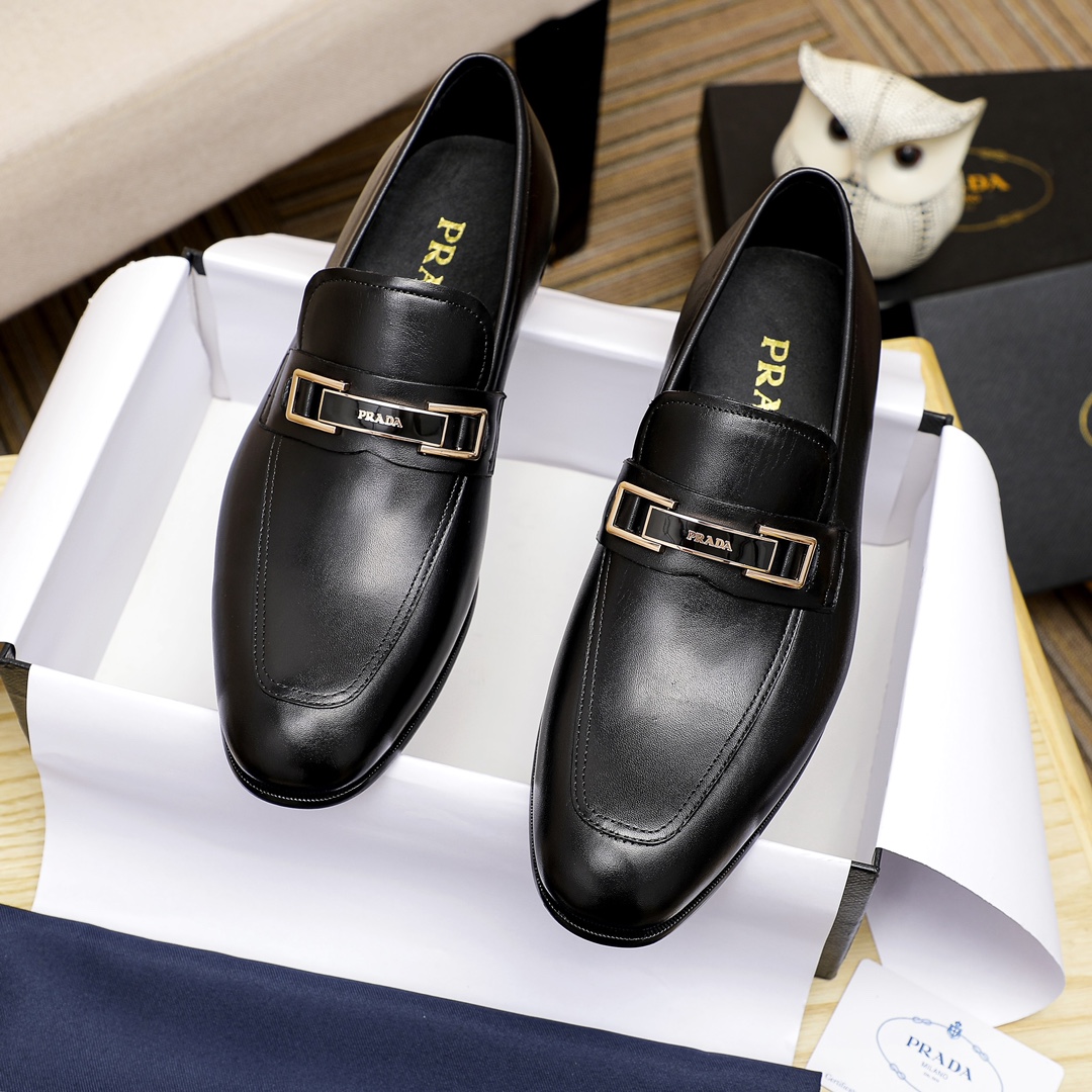Prada Men's Leather Loafers with Anti-Slip Rubber Sole - Black and Brown 3 i1679284058 3571 1