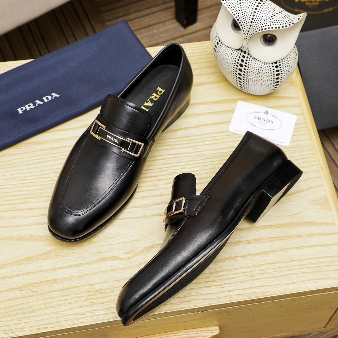 Prada Men's Leather Loafers with Anti-Slip Rubber Sole - Black and Brown 6 i1679284058 6490 4