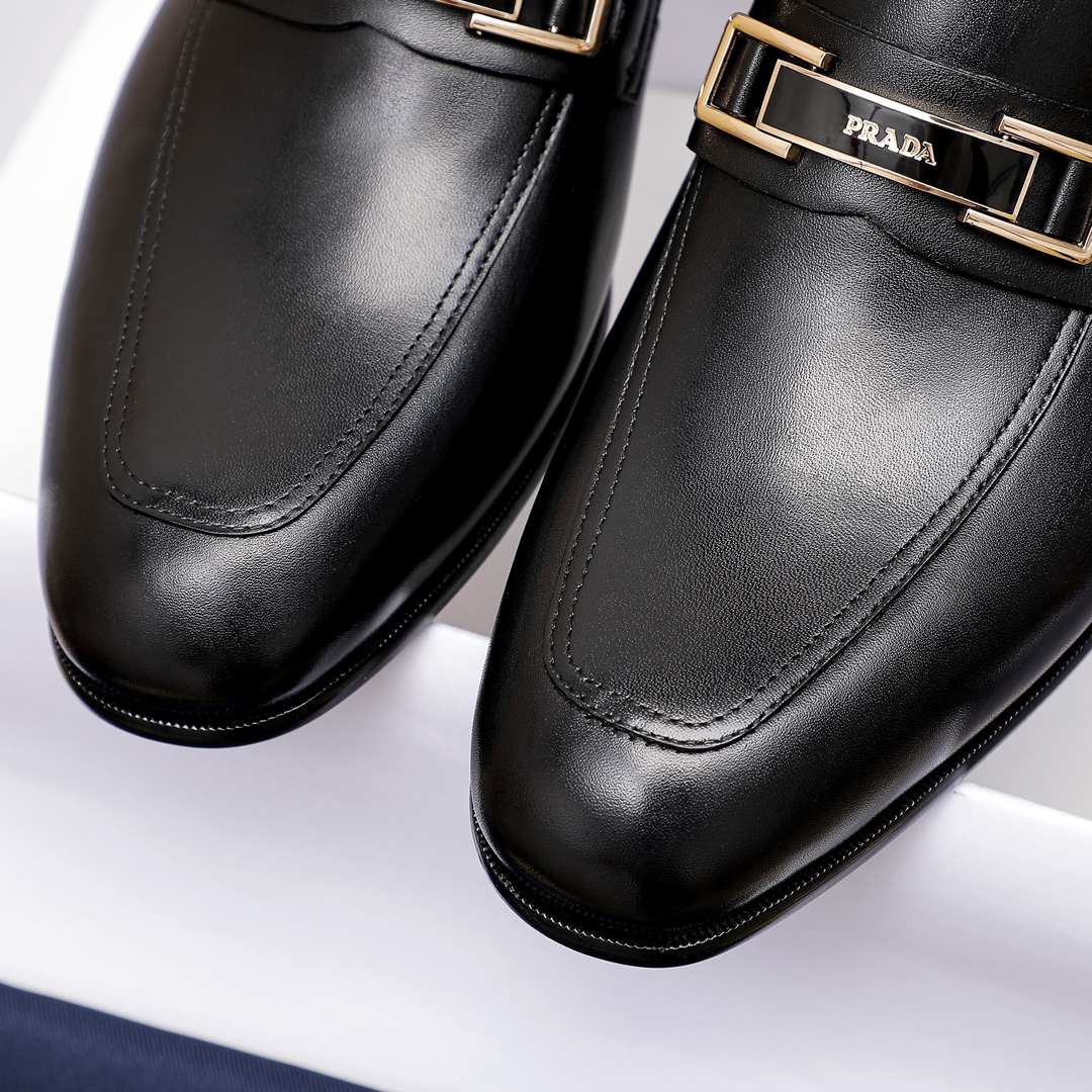 Prada Men's Leather Loafers with Anti-Slip Rubber Sole - Black and Brown 7 i1679284058 7143 5
