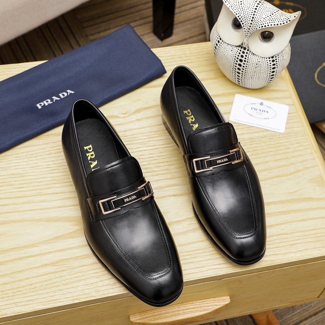 Prada Men's Leather Loafers with Anti-Slip Rubber Sole - Black and Brown 2 i1679284058 817 0