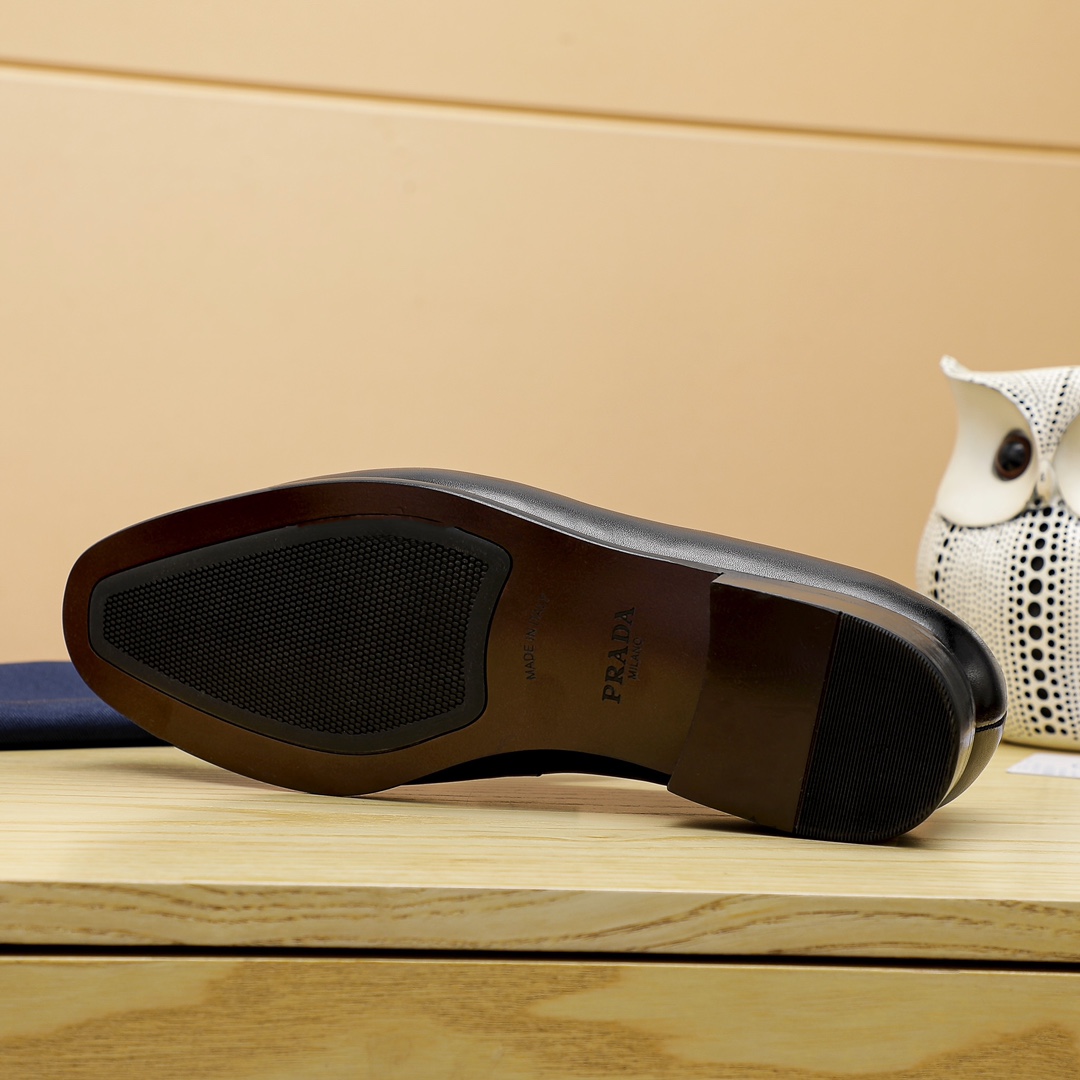 Prada Men's Leather Loafers with Anti-Slip Rubber Sole - Black and Brown 10 i1679284058 8909 8