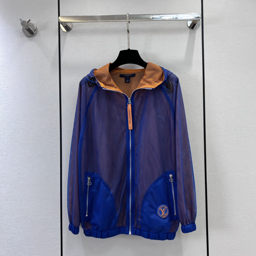 Louis Vuitton Clothing Coats & Jackets Blue Orange Rubber Spring Collection Hooded Top