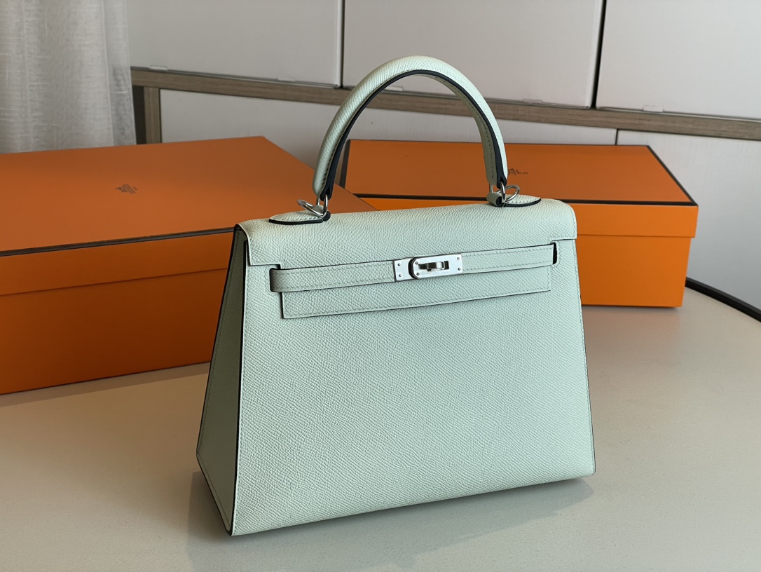 Hermes Kelly Handbags Crossbody & Shoulder Bags Green Silver Hardware Epsom