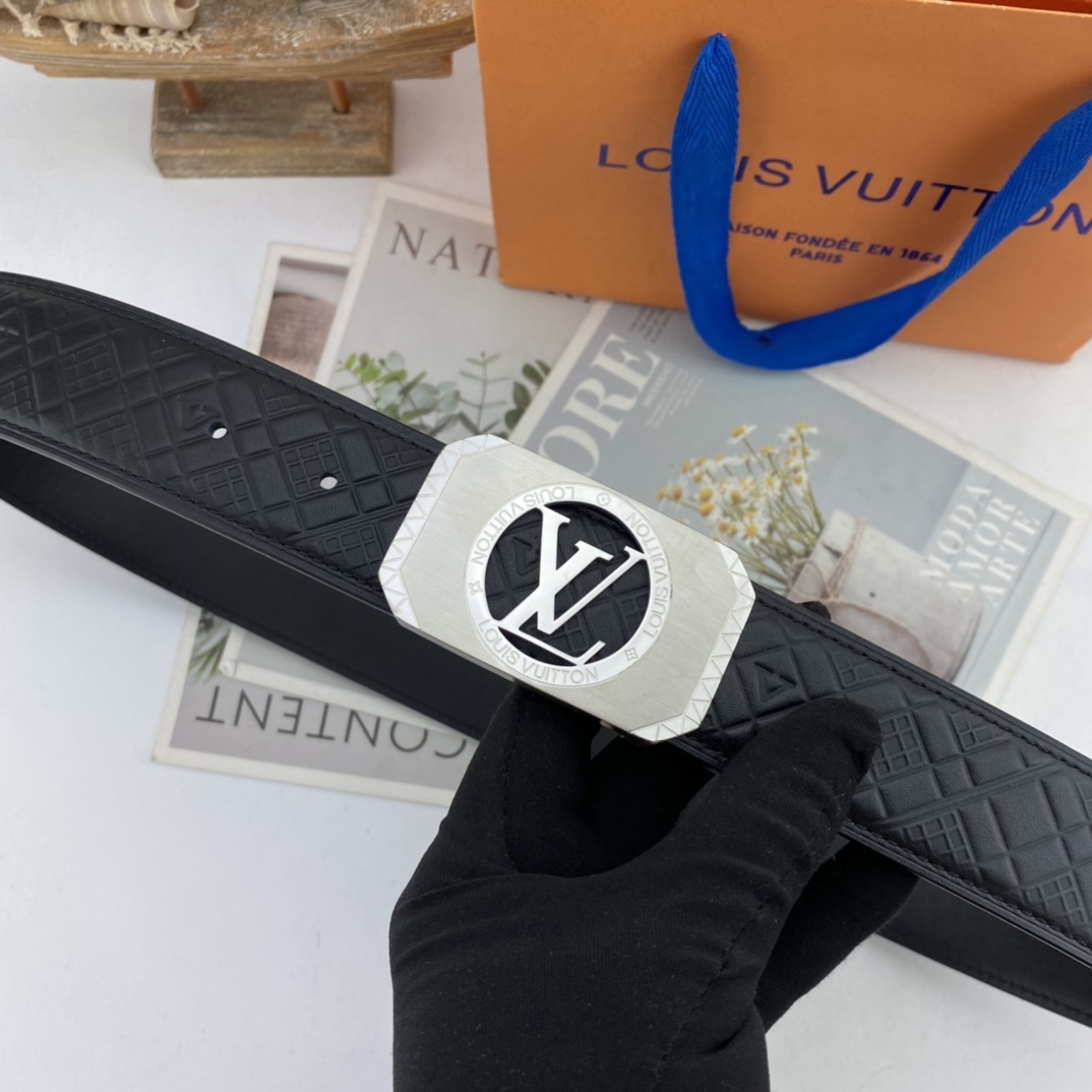 LV男士花皮腰带38mm双面进口皮可
