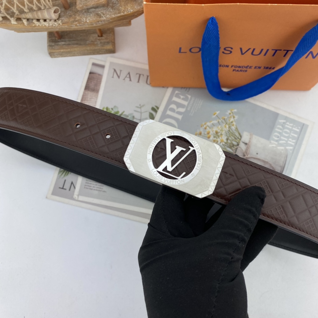 LV男士花皮腰带38mm双面进口皮可