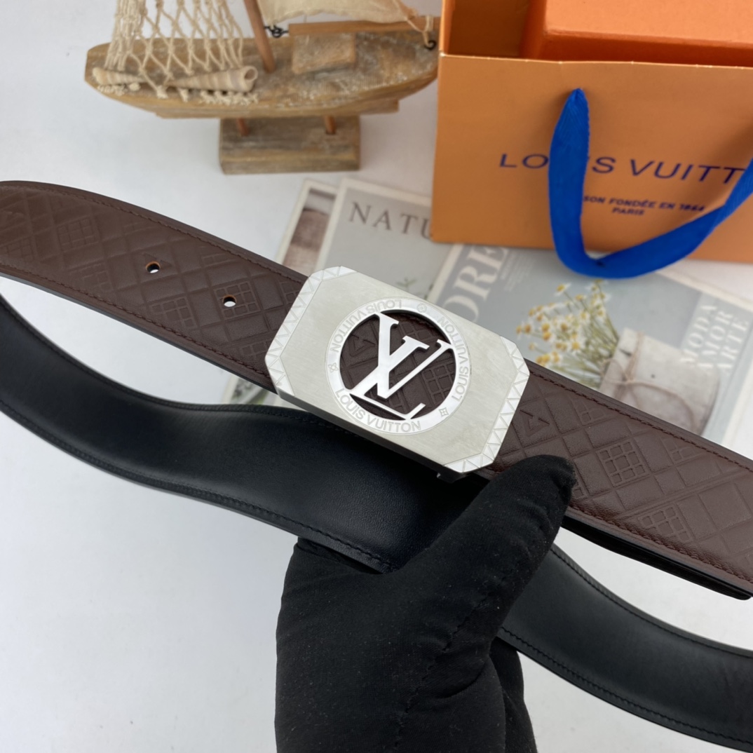 LV男士花皮腰带38mm双面进口皮可