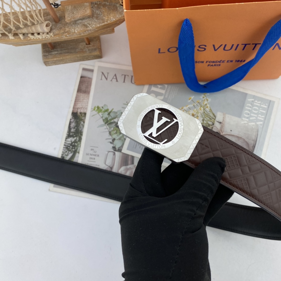 LV男士花皮腰带38mm双面进口皮可