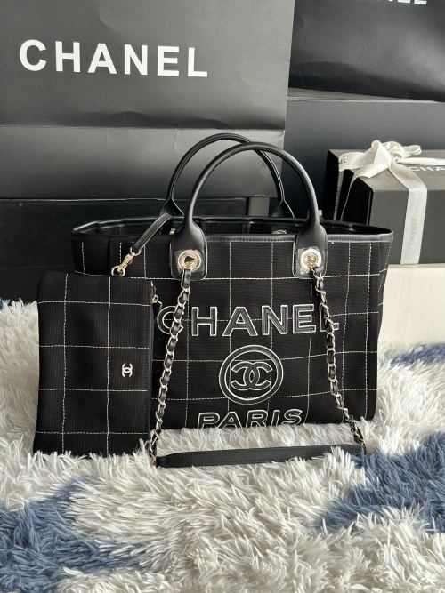 Chanel 2023 New Style Canvas Tote Bag with Leather Handles, 33x31x21cm 1 Chanel 2023 New Style Canvas Tote Bag with Leather Handles, 33x31x21cm