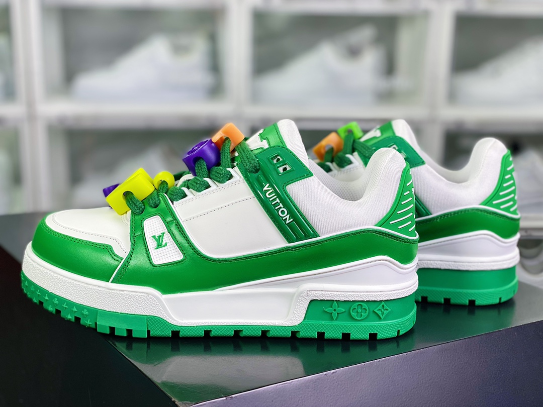 【Louis Vuitton】 Trainer Maxi Low Sneaker 面包版马克西系列低帮板鞋“绿白多彩鞋带串珠”1AB8SR