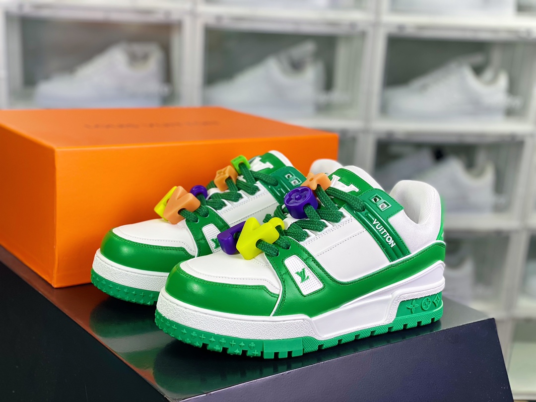 【Louis Vuitton】 Trainer Maxi Low Sneaker 面包版马克西系列低帮板鞋“绿白多彩鞋带串珠”1AB8SR