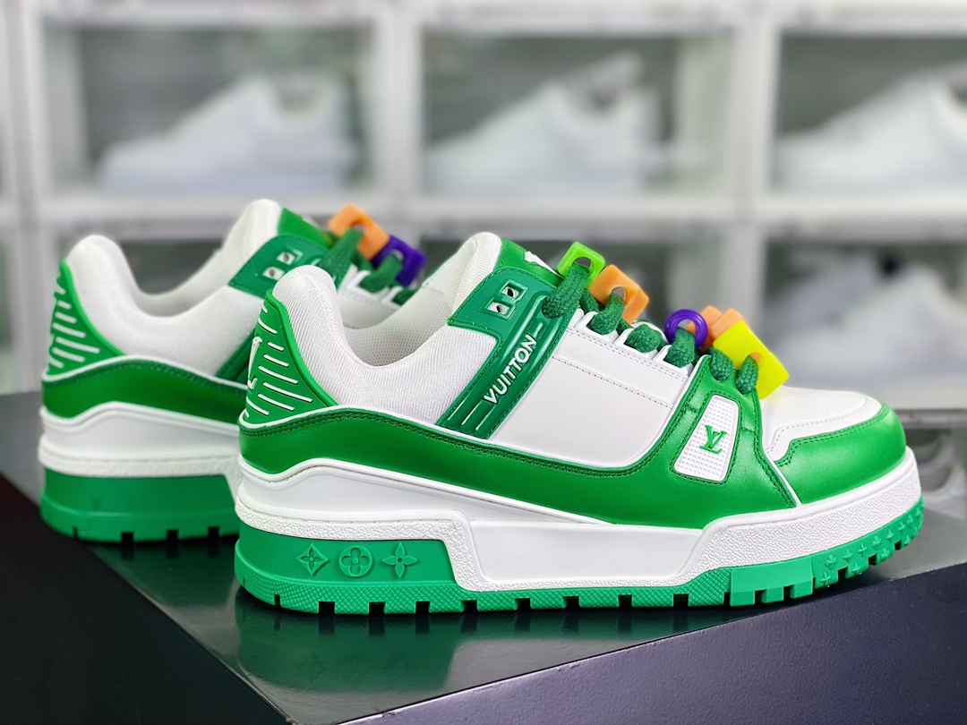 【Louis Vuitton】 Trainer Maxi Low Sneaker 面包版马克西系列低帮板鞋“绿白多彩鞋带串珠”1AB8SR
