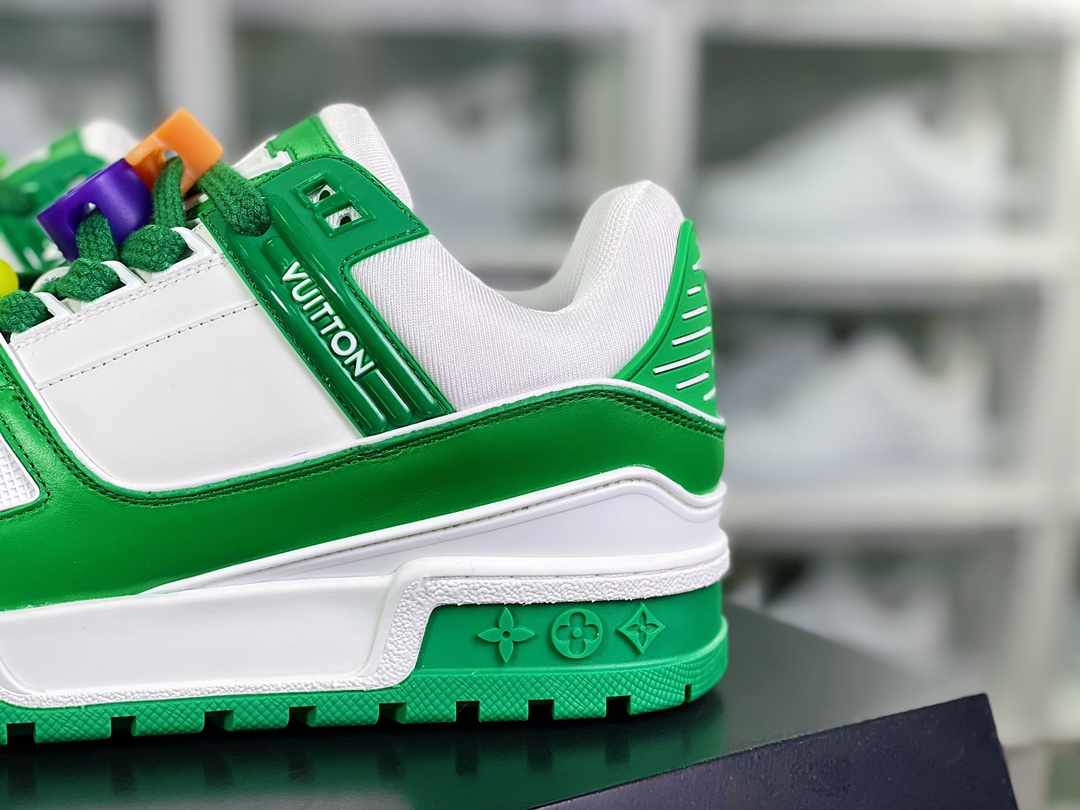 【Louis Vuitton】 Trainer Maxi Low Sneaker 面包版马克西系列低帮板鞋“绿白多彩鞋带串珠”1AB8SR