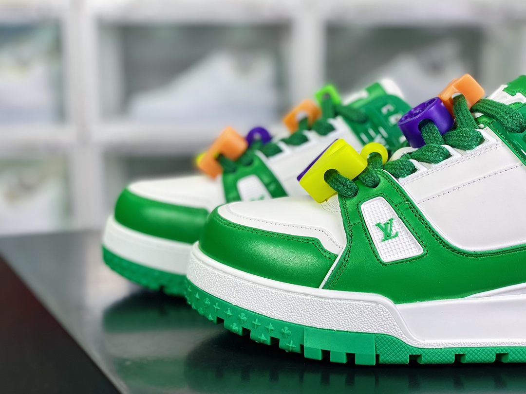 【Louis Vuitton】 Trainer Maxi Low Sneaker 面包版马克西系列低帮板鞋“绿白多彩鞋带串珠”1AB8SR