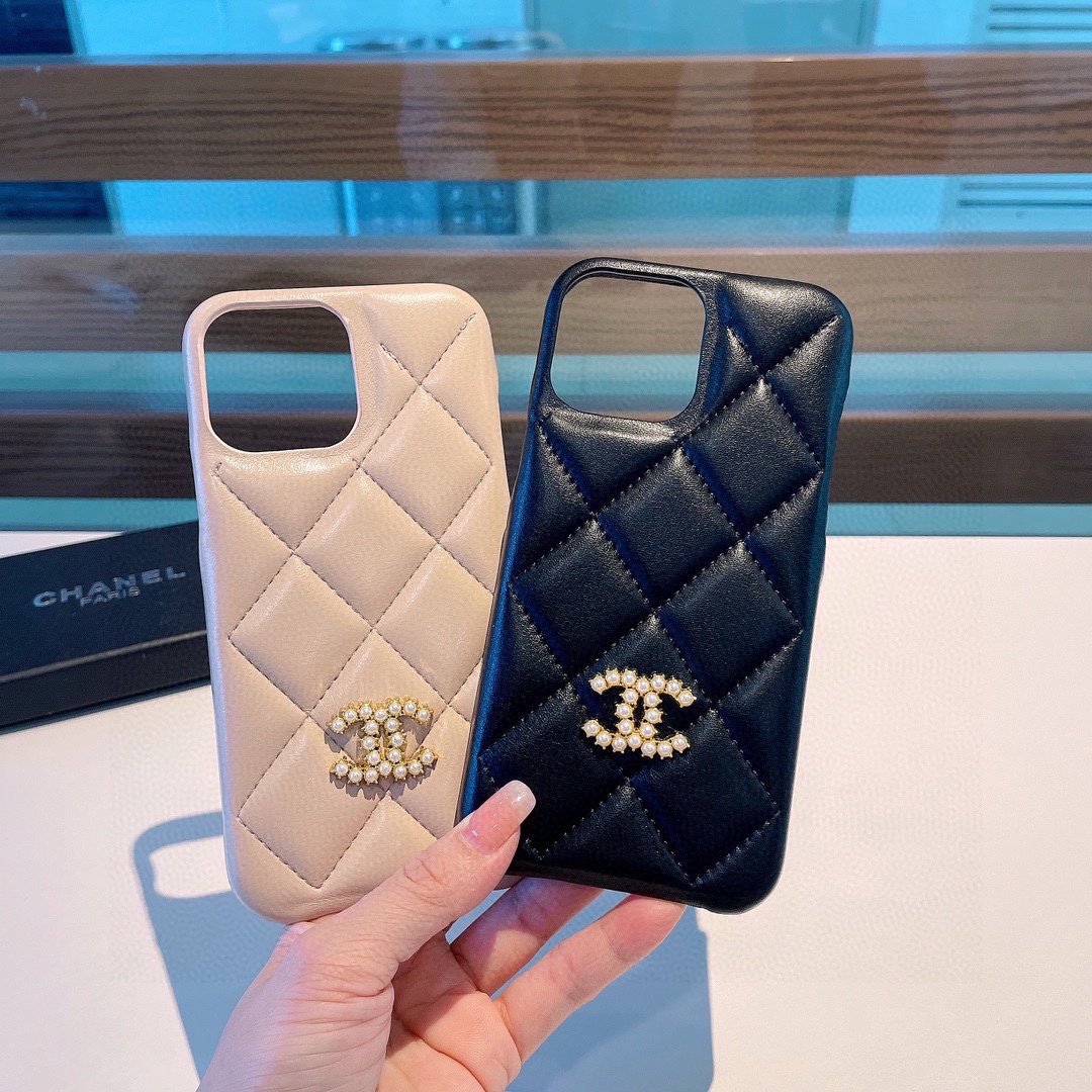 Chanel Phone Case Black Milk Tea Color