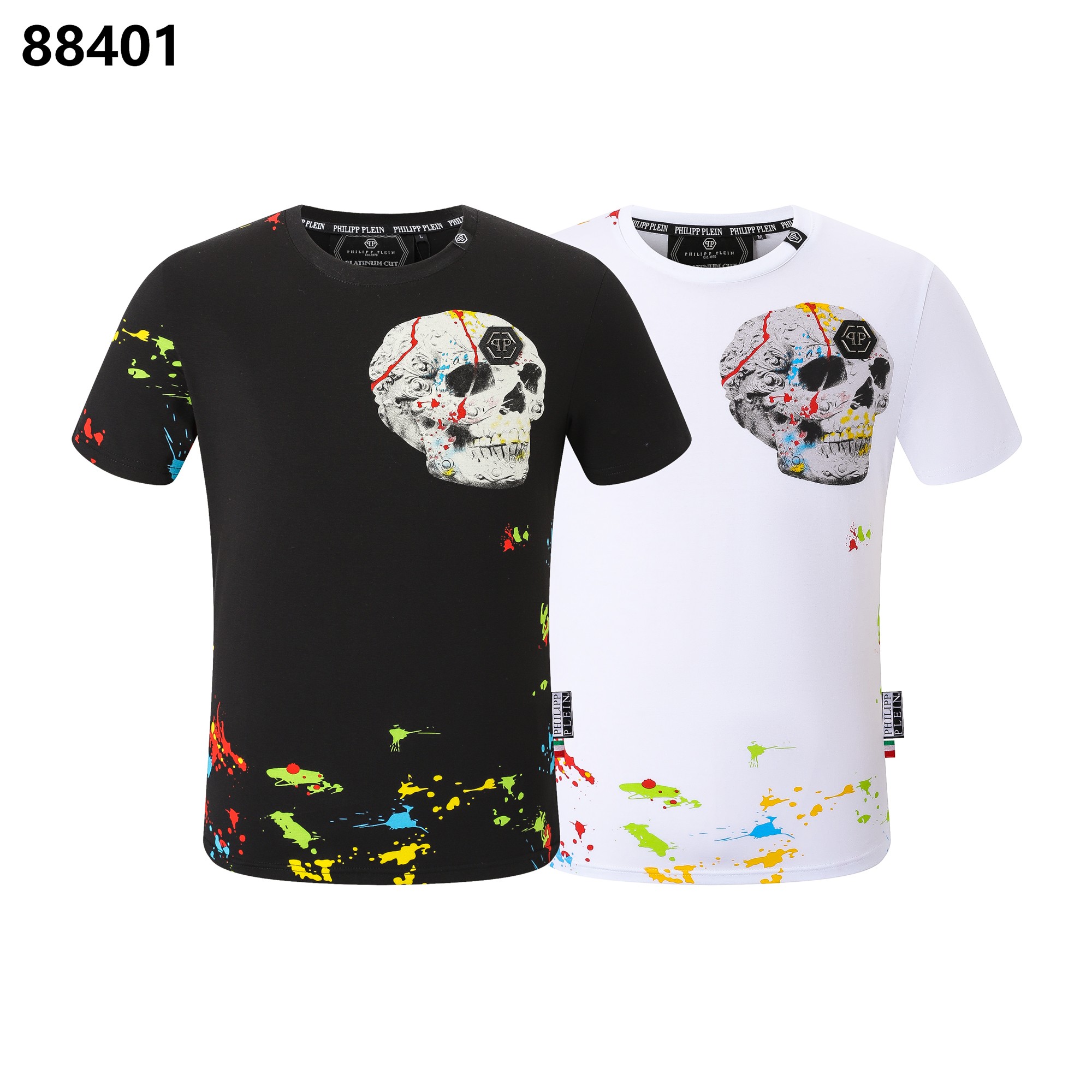 Philipp Plein Clothing T-Shirt Black White Men Spring/Summer Collection Short Sleeve