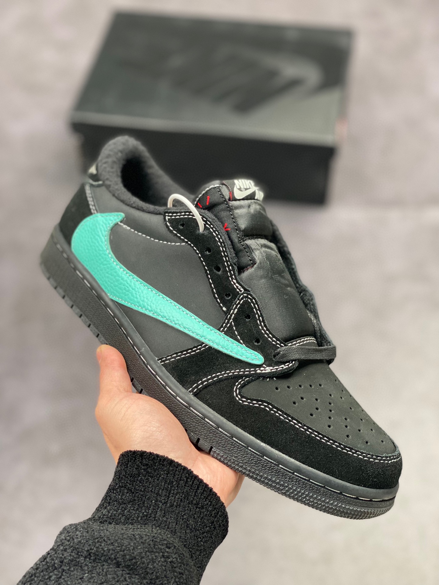 创意定制强行三方联名 “蒂芙尼倒钩” Travis Scott x Tiffany & Co. x Nike Air Jordan 1 Low TS联名黑蒂芙尼蓝倒钩“Tiffany Blue” DM7866-311