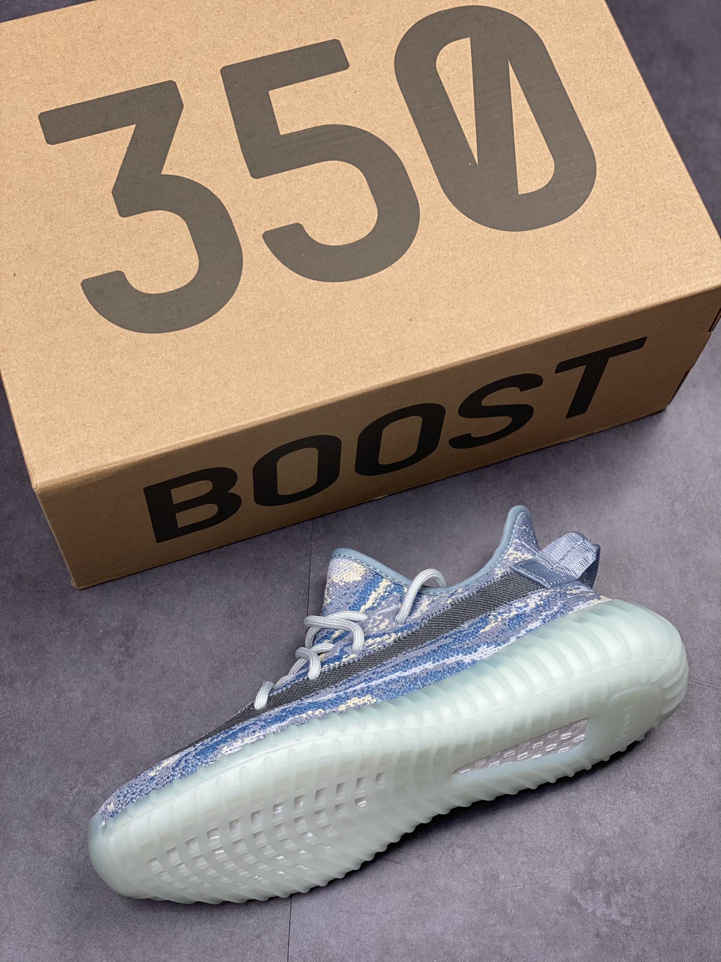 Adidas Yeezy Boost 350 V2 Blue Gray Tyrannosaurus Marble Pattern GW3375