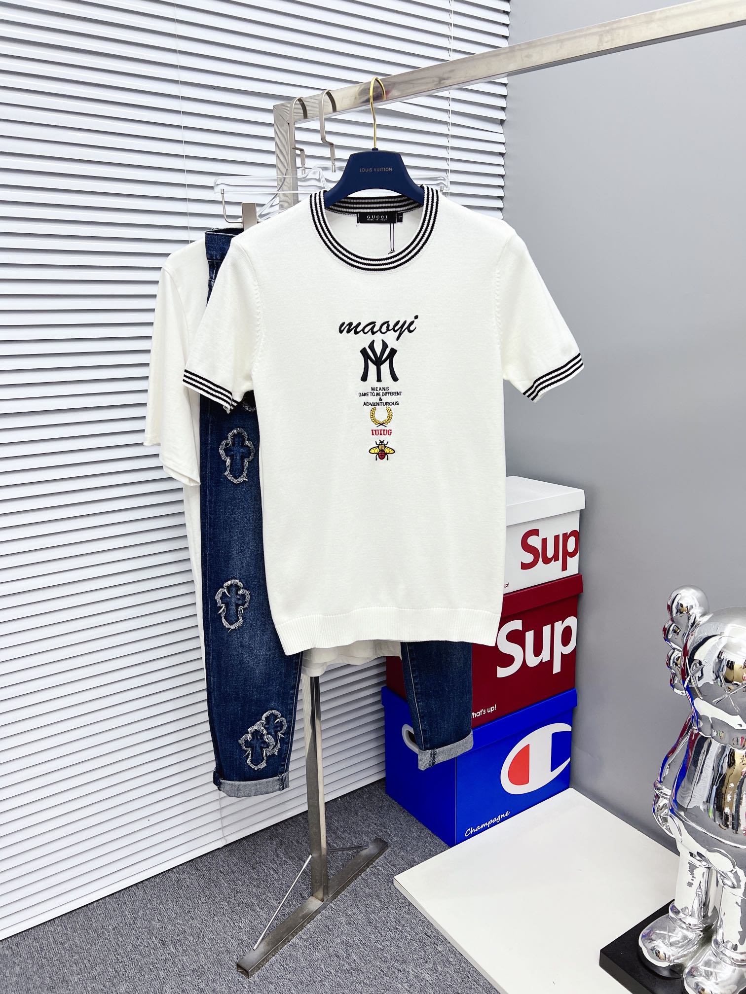 Acquista la replica di alta qualità
 Gucci Abbigliamento Maglione T-Shirt Cotone Lavorazione a maglia mercerizzato Collezione Primavera/Estate Maniche corte