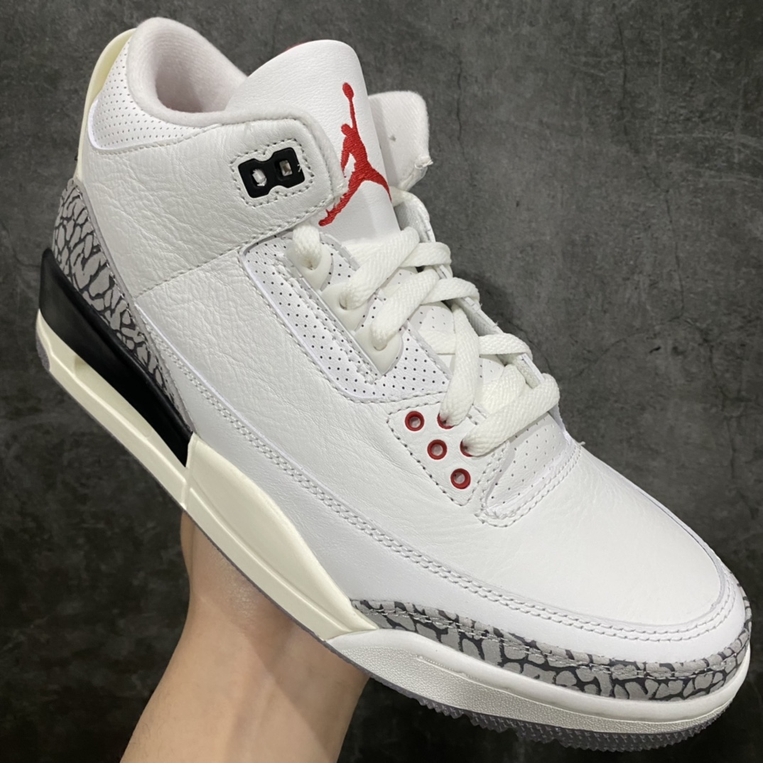 图片[3]-OG版本 Air Jordan AJ3 做旧复刻复古白水泥 货号：DN3707-100n纯原大厂出品 品质毋庸置疑n全鞋均使用原厂皮料 细节无可挑剔n完美鞋型 裁边清洁度无敌 皮料为细腻甩纹牛皮后跟定型也很好 反口弧度自然 正确爆裂纹n高端零售客户的极佳选择 尺码：40-47.5-莆田鞋批发中心