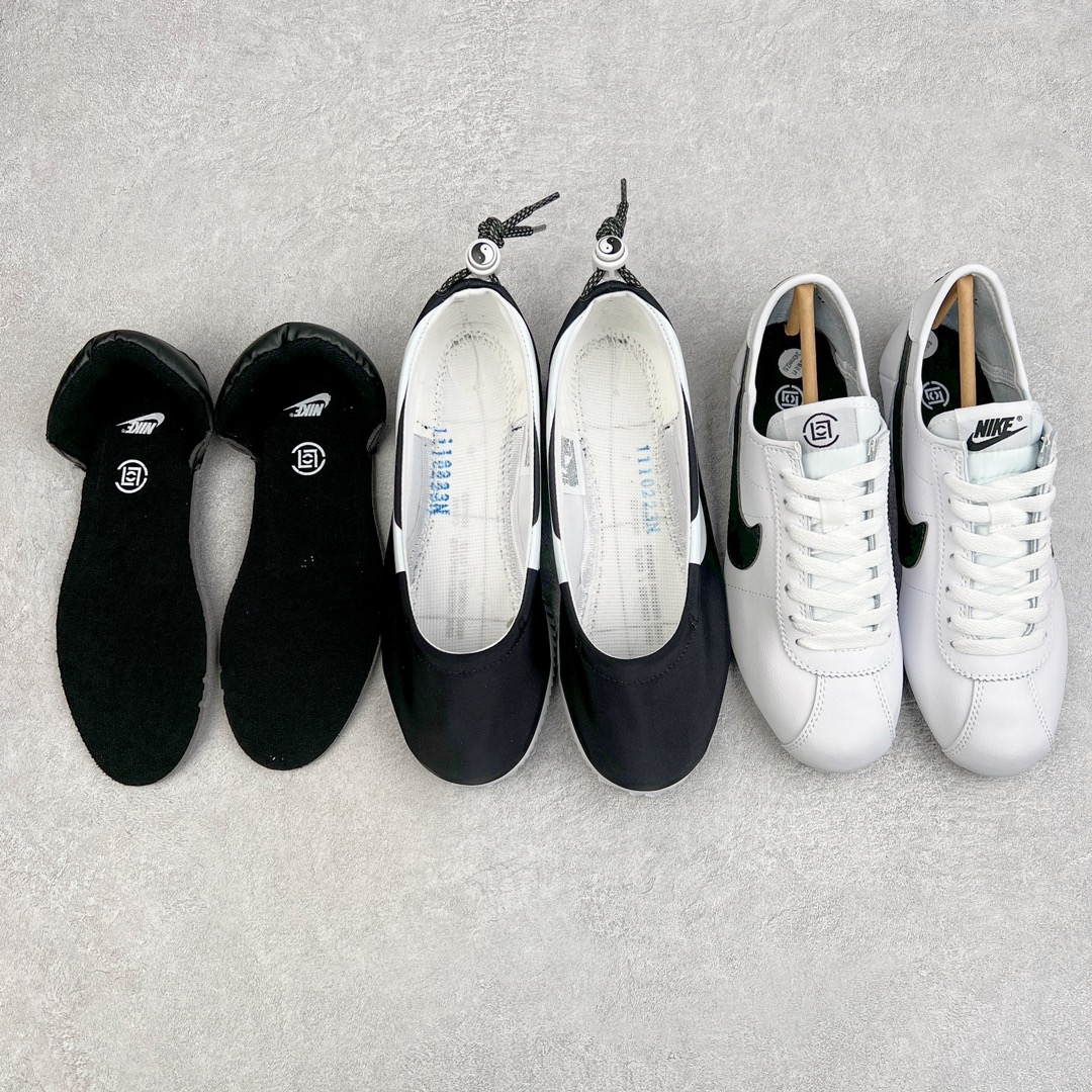 图片[8]-陈冠希Clot x NK Clotez 三合一 太极阴阳 可拆卸潮流复古跑步功夫鞋阿甘鞋 联名黑白 DZ3239-002 从 “Kung Fu Soul\\\”中获取了灵感 结合自己独特的视角与想法 再辅以NK所拥有的技术 打造出了一款三合一设计、并以传统功夫鞋为蓝本的创意球鞋 除了我们看到合并状态之外 Clotez还可以拆开成运动鞋及便鞋两个独立鞋款 一鞋三穿 玩法新颖 一半黑色一半白色的鞋身呈现出百搭「黑白」配色效果 鞋垫后跟包括鞋盒上等细节处都出现了阴阳太极的元素 并且后跟与包装纸上都有功夫元素 整体设计采用经典Cortez造型 内层由优质皮革材质打造 外层是以松紧束带方式进行固定的鞋套 结构十分新颖 材料的远用上也很用心 尺码：36 36.5 37.5 38 38.5 39 40 40.5 41 42 42.5 43 44 44.5 45 46-选品中心