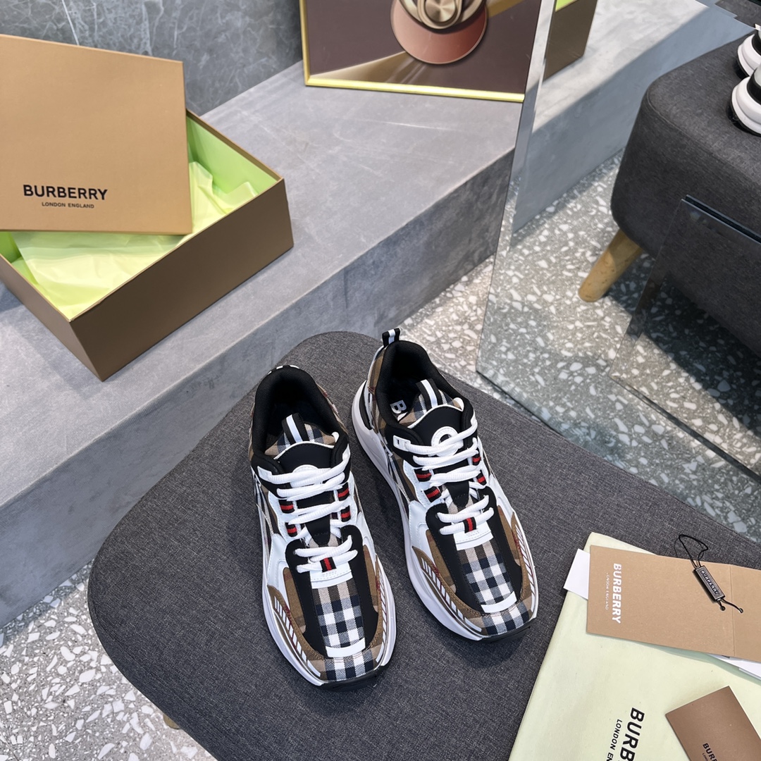 Burberry Lujo
 Zapatos Zapatillas deportivas Marrón Marco de madera a cuadros Hombres Chamois Algodón Cuero vaca Seda Parte superior baja