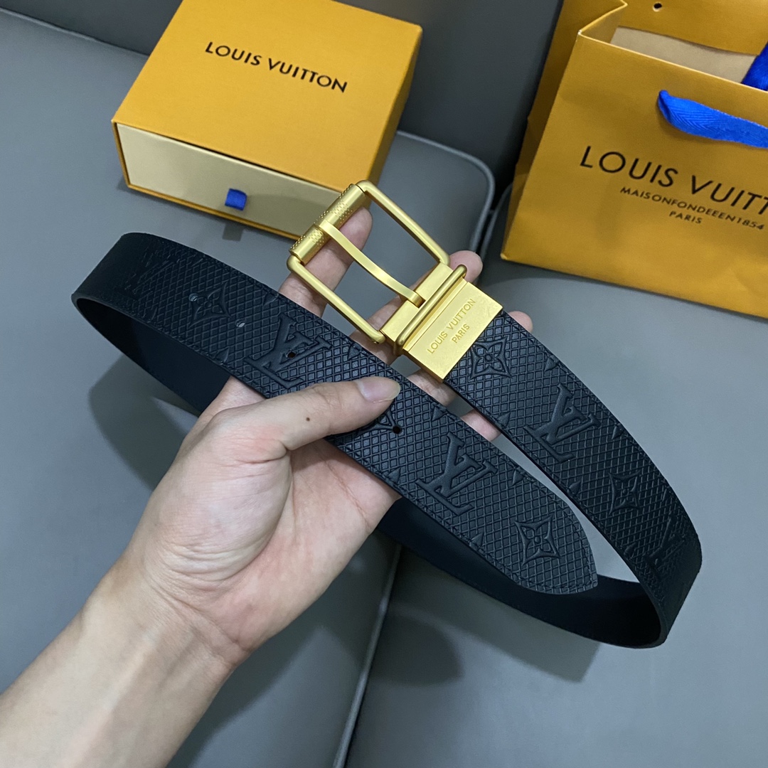 Louis Vuitton Belts Black Men Calfskin Cowhide