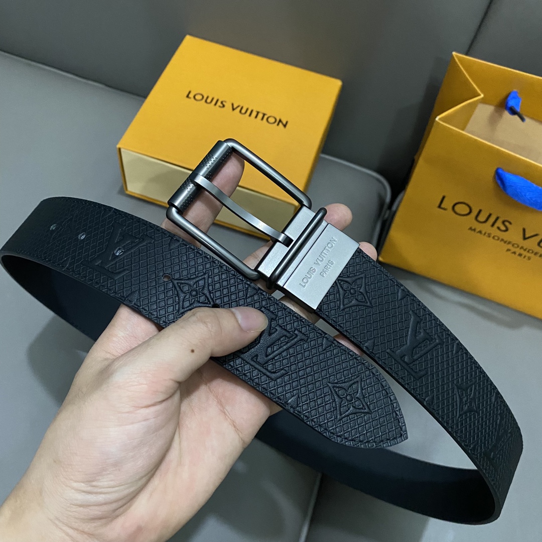 Louis Vuitton Belts Black Men Calfskin Cowhide