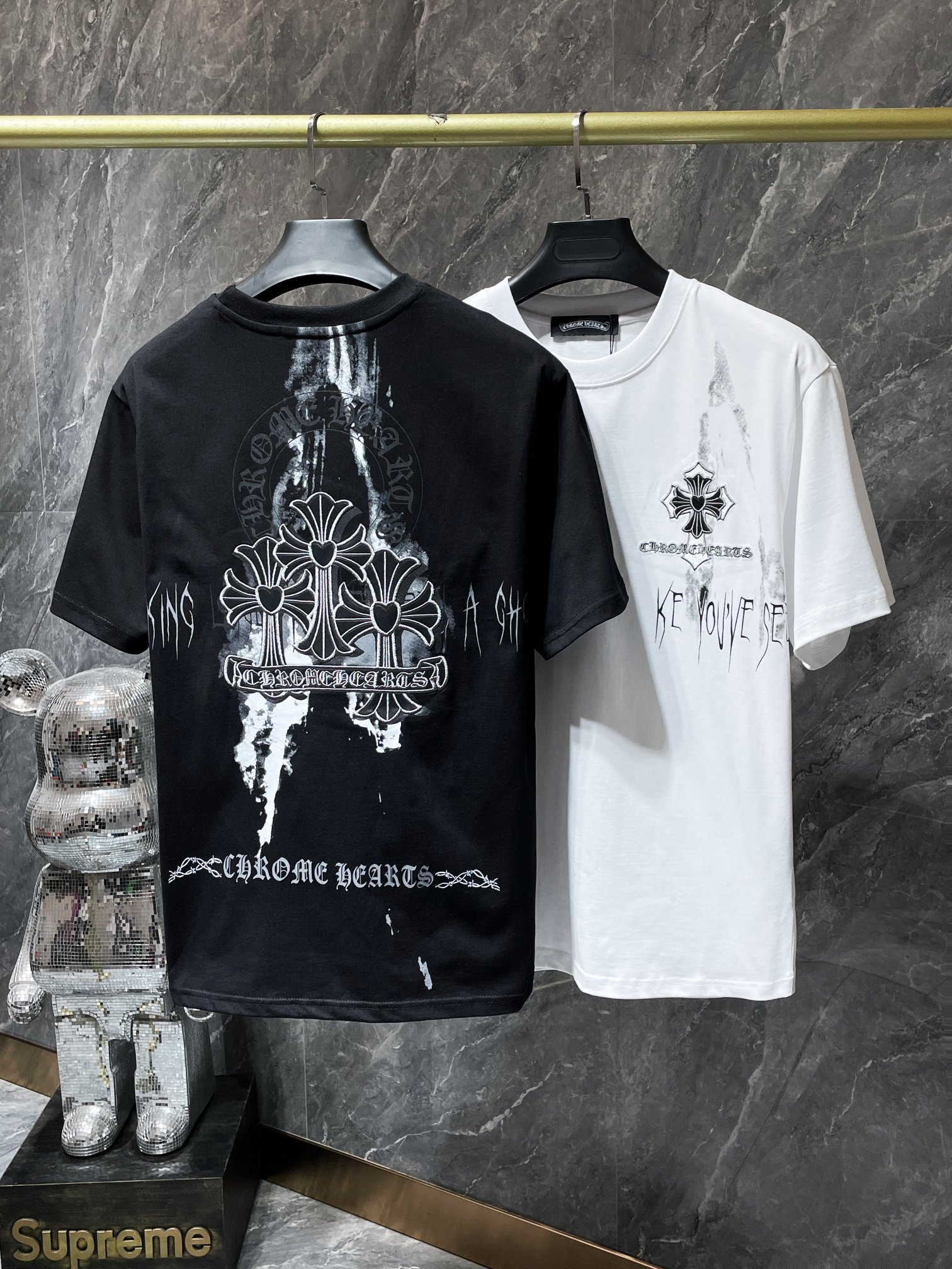 Top Quality
 Chrome Hearts Store
 Clothing T-Shirt Black White Embroidery Summer Collection Short Sleeve