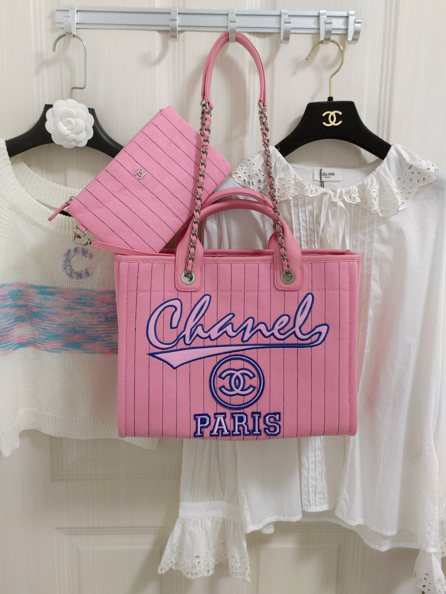 Chanel23p最新款️条纹粉沙滩