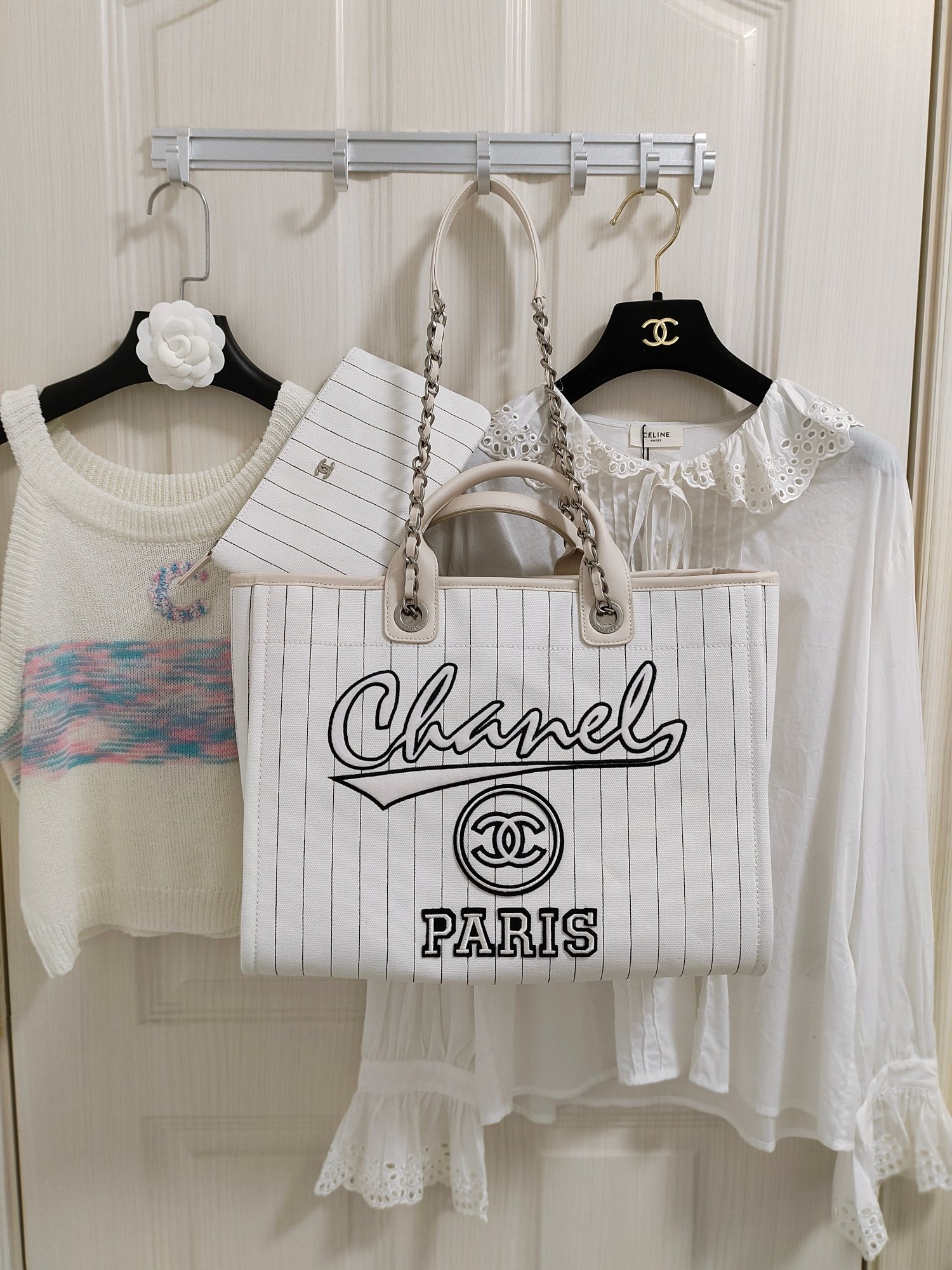 Chanel Bags Handbags White Canvas Cowhide Beach