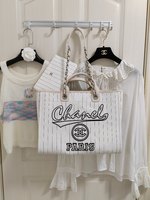 Chanel Bags Handbags White Canvas Cowhide Beach