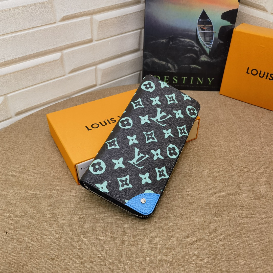 Leather clutch wallet open, with interior