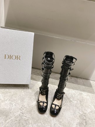 Dior Boots Quality Replica Gold Openwork Genuine Leather Lambskin Patent Sheepskin Fashion