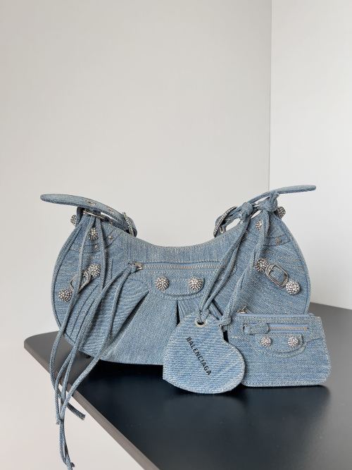 Balenciaga Le Cagole Denim Shoulder Bag with Rhinestone Embellishments 1 Balenciaga Le Cagole Denim Shoulder Bag with Rhinestone Embellishments
