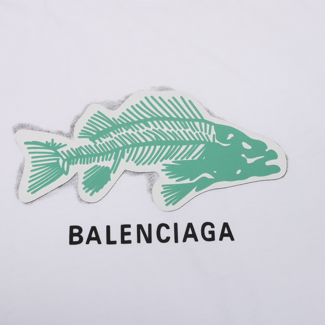 Balenciaga/巴黎世家 鱼骨印花字母圆领短袖