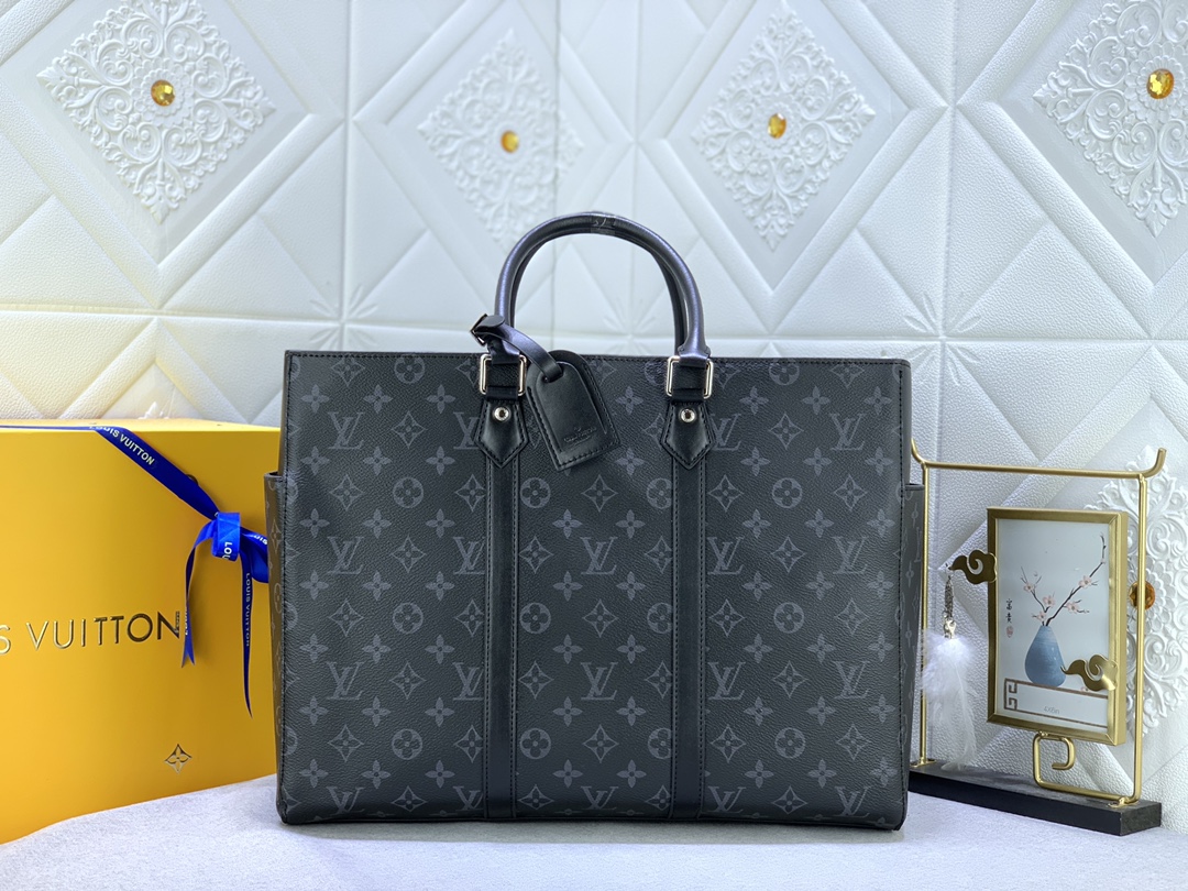 Louis Vuitton LV Sac Plat Bags Handbags Black Monogram Eclipse M46451