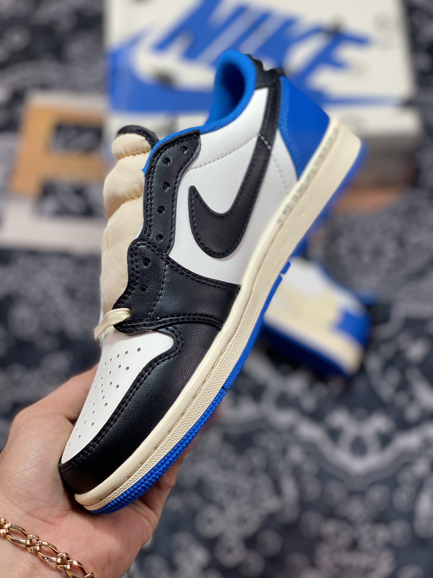 Original grade TS x Fragment Design x AJ1 Low three-party joint lightning barb joint DM7866-140